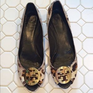 Tory Burch leopard horse hair wedges