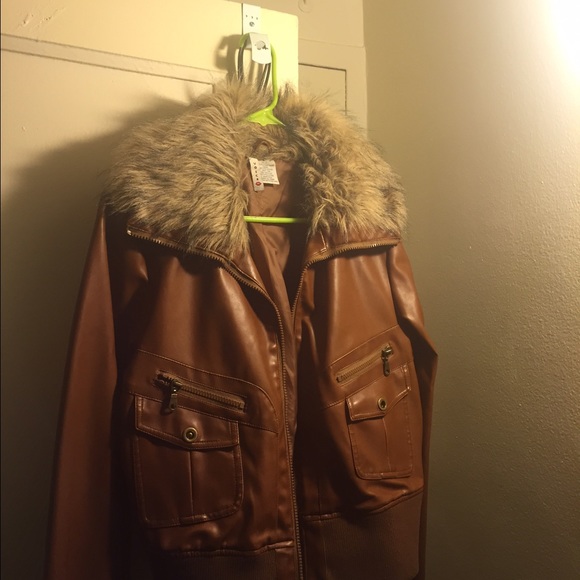 Pleather jacket with faux fur