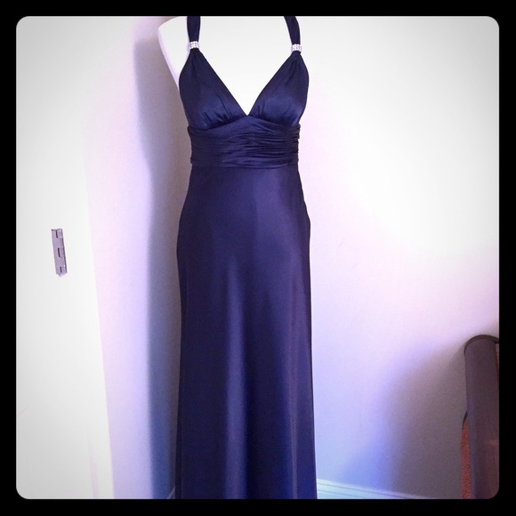 Adrianna Papell Navy Blue Gown w/Rhinestone Detail
