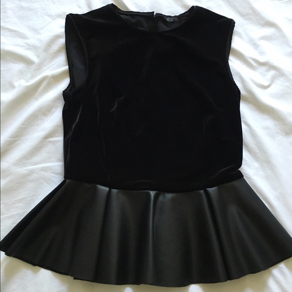 ZARA black peplum top - velvet & leather