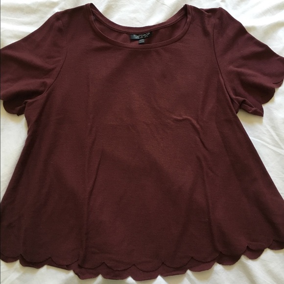 TOPSHOP burgundy scalloped top
