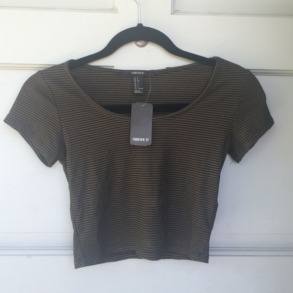Green and black striped crop top