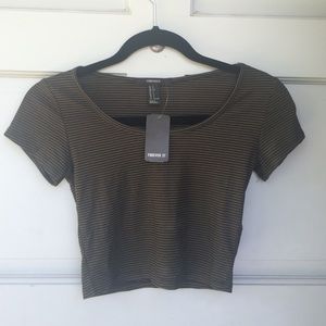 Green and black striped crop top