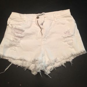 Boutique high waisted distressed white Jean shorts