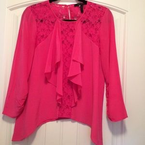 BCBG Gorgeous pink silk top with lace detail