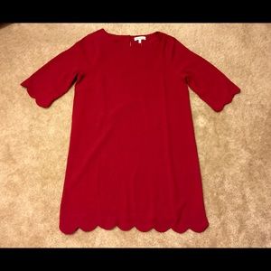Red scallop sleeve sheath dress