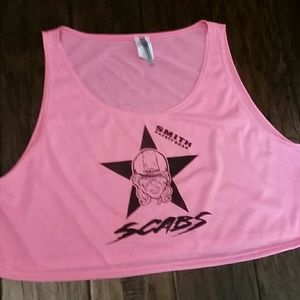 Hot pink Smith Scabs roller derby crop tank, L