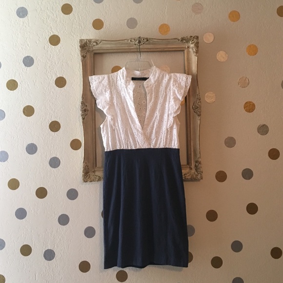 Eyelet white and navy dress