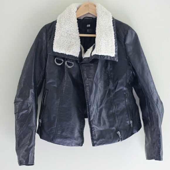 H&M Faux Leather Jacket with Faux Fur Trim