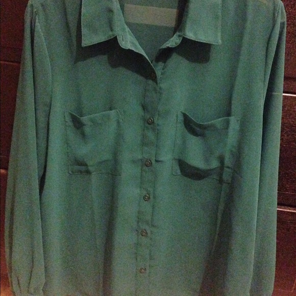 Teal button up blouse