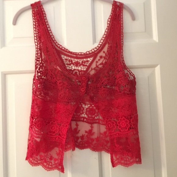 Urban Outfitters Kimchi Blue Red Lace/Crochet Top - Picture 2 of 3