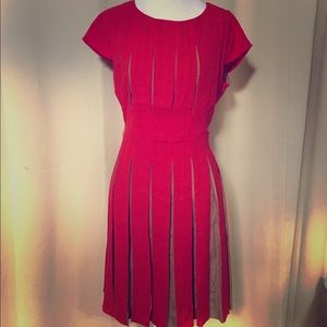 Garcia Pleated Red and Tan Dress