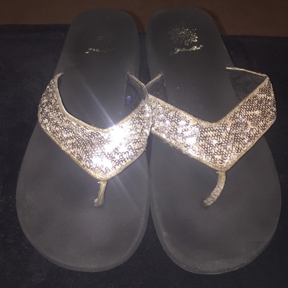 Black With Silver Sequin Yellow Box Flip-Flops