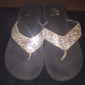 Black With Silver Sequin Yellow Box Flip-Flops