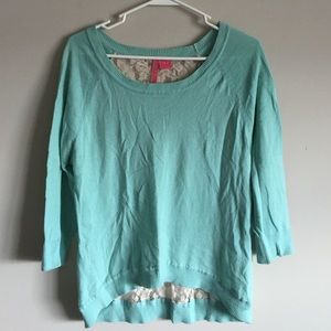 Bright Blue/Aqua Sweater with Lace Back