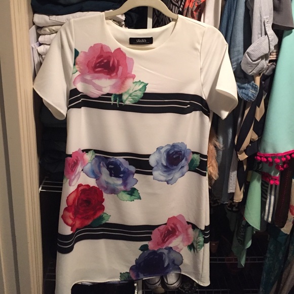 Lulu's black and white dress with bold flowers