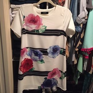 Lulu's black and white dress with bold flowers