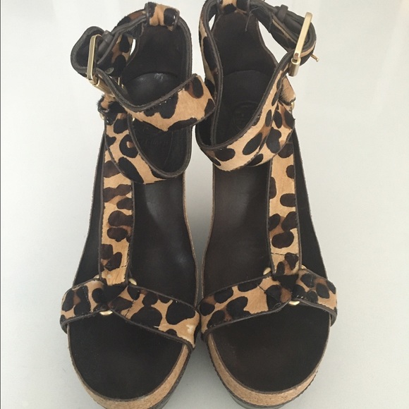 Tory Burch leopard wedge sandals.
