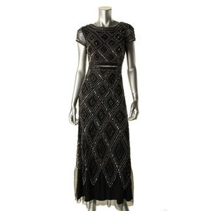 ADRIANNA PAPELL Black Mesh Prom Evening Dress Gown