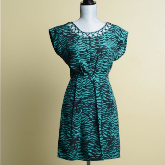 Zebra stripes green and black summer mini dress.
