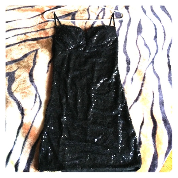 Sequin black mini dress