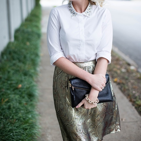 J. Crew Tops - J.Crew collection jeweled collar boy shirt