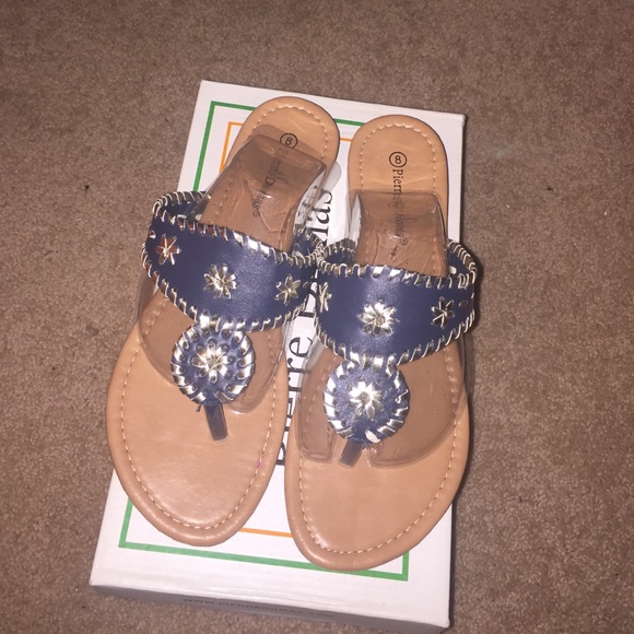 Navy blue and gold sandals