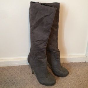 Grey suede heeled boots