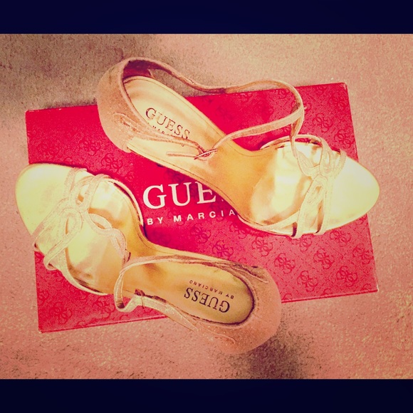 Guess? Gold Fabric Evening Heels 9.5
