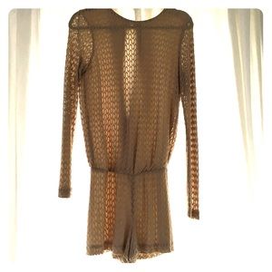 Alexis long sleeve romper. Lined. Champagne color.