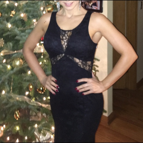 Black long dress with lace inserts- sides and back