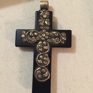 Vintage cross black copal pendant