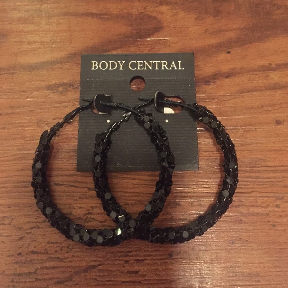 Brand new! Black sparkle hoop earrings!