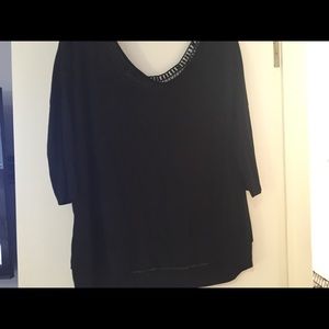 Black crochet back jersey top