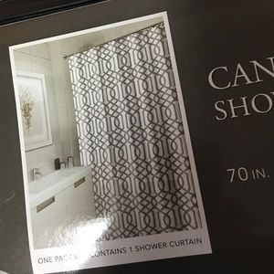 White and grey new shower curtain