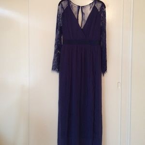 Navy blue Long-sleeved Evening Dress