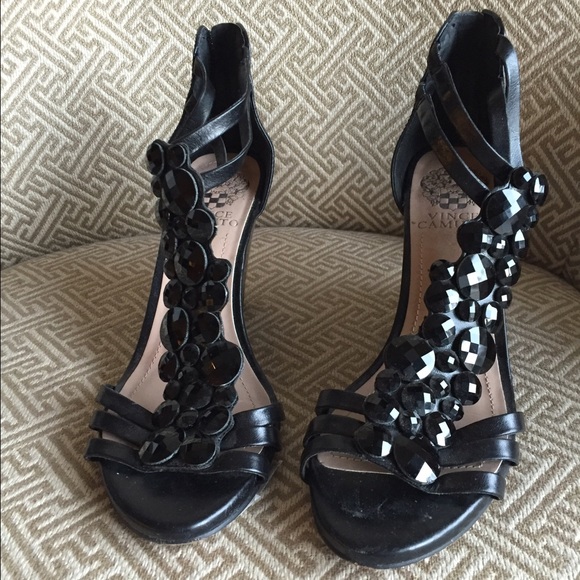 Vince Camuto Black beaded wedge sandals