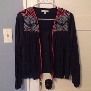 Navy tunic with coral embroidery