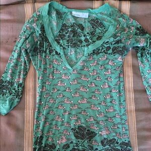 Light weight fabric -woodland design Henley.