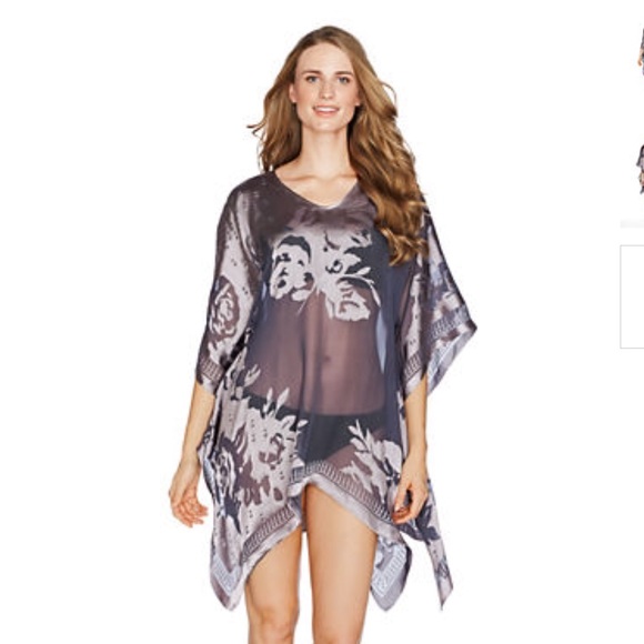 Lands End burnout pewter chiffon/satin swim cover