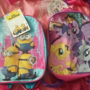 2 small backpacks minions my little pony