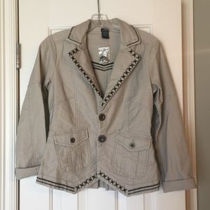 Aziz beige and black embroidered fitted jacket