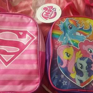 2 backpacks superman and my little pony