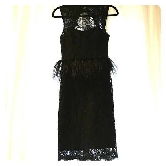 Alice and Olivia lace and feather peplum midi