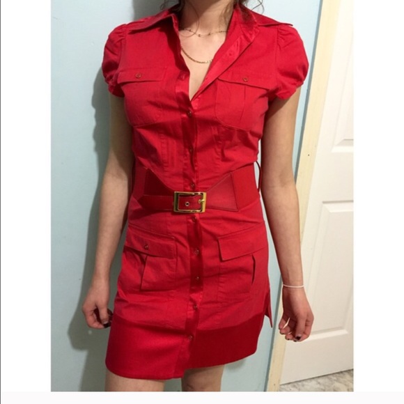 bebe Dresses & Skirts - Bebe red military button down dress