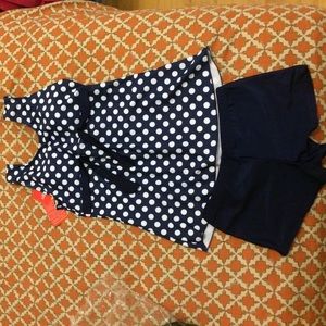 Polka dot navy 2-piece bathing suit