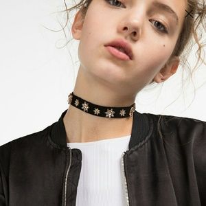 Suede choker with flower embellishments