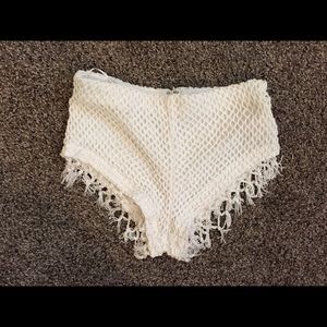LF white fringe shorts