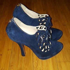 PRADA Blue Suede PlatfPumps Caged Cut