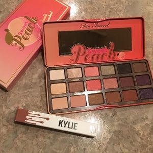 Too Faced Sweet Peach Palette and Kylie Lipgloss